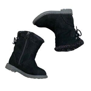 Little Kid Girls Black Suede Cat & Jack Zipper Rainbow Sock Boots Size 5 - EUC